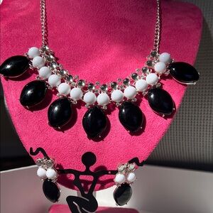 Elegant Black and White Necklace and Earring Set